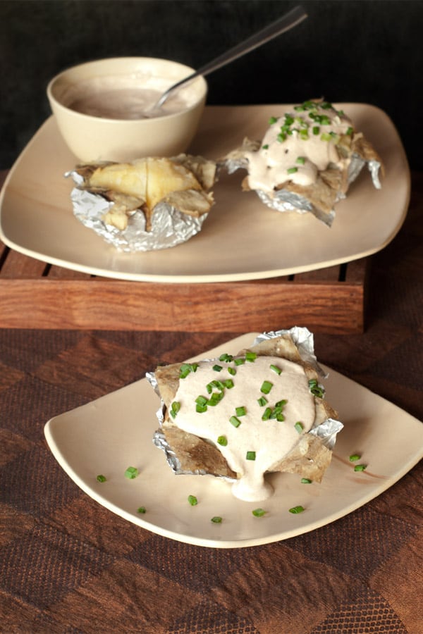 Foil Wrapped Potato & Creamy Garlic Topping #stepbystep #recipe masalaherb.com